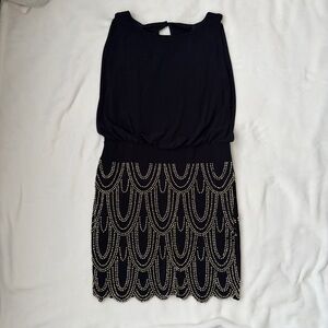 Navy Beaded Open Back Dress